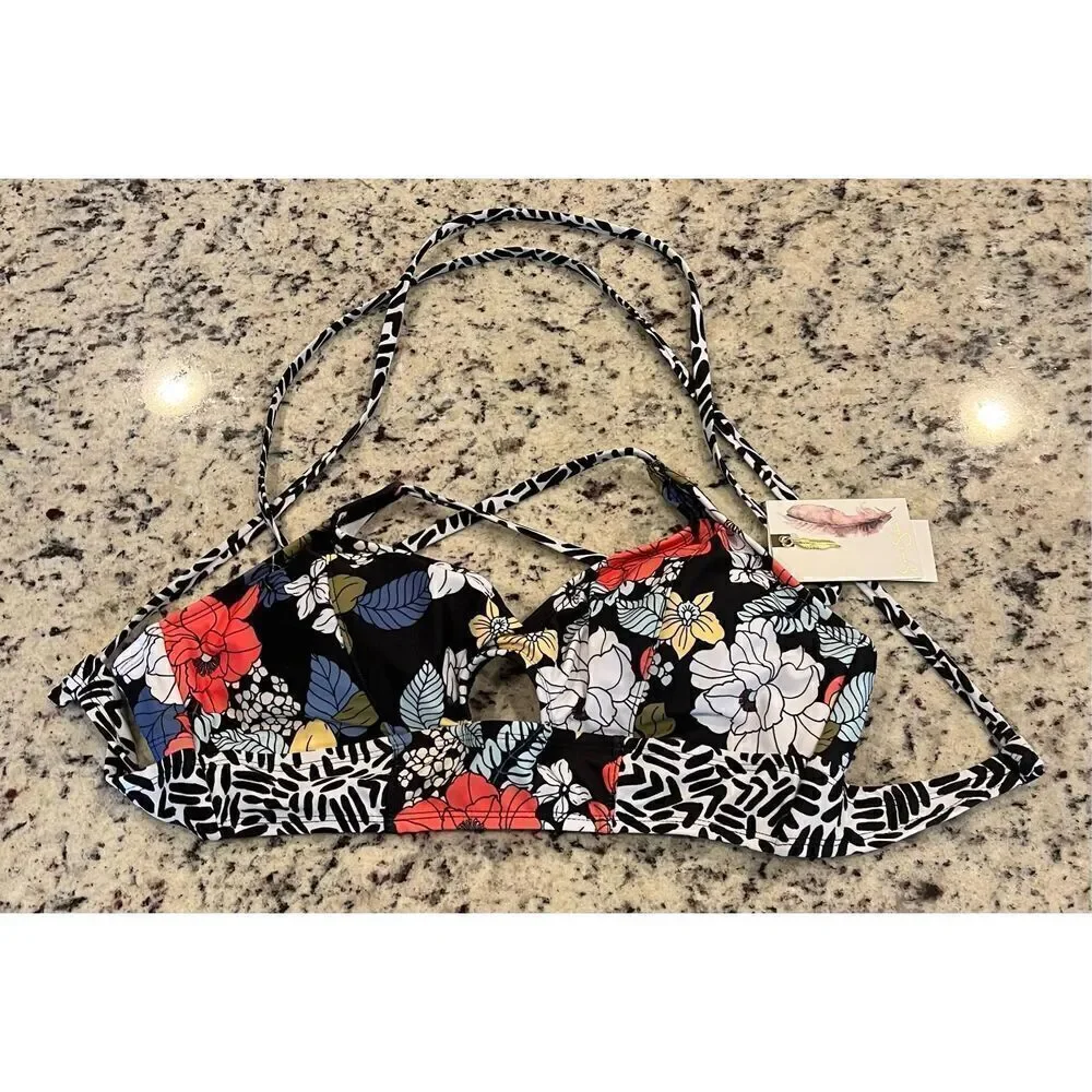 JESSICA SIMPSON Women's Adjustable Cropped Cami Bikini Top